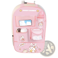 Pink sweet rabbit car back seat organizer with cute bunny designs and multiple compartments for phone bottle and tissues storage