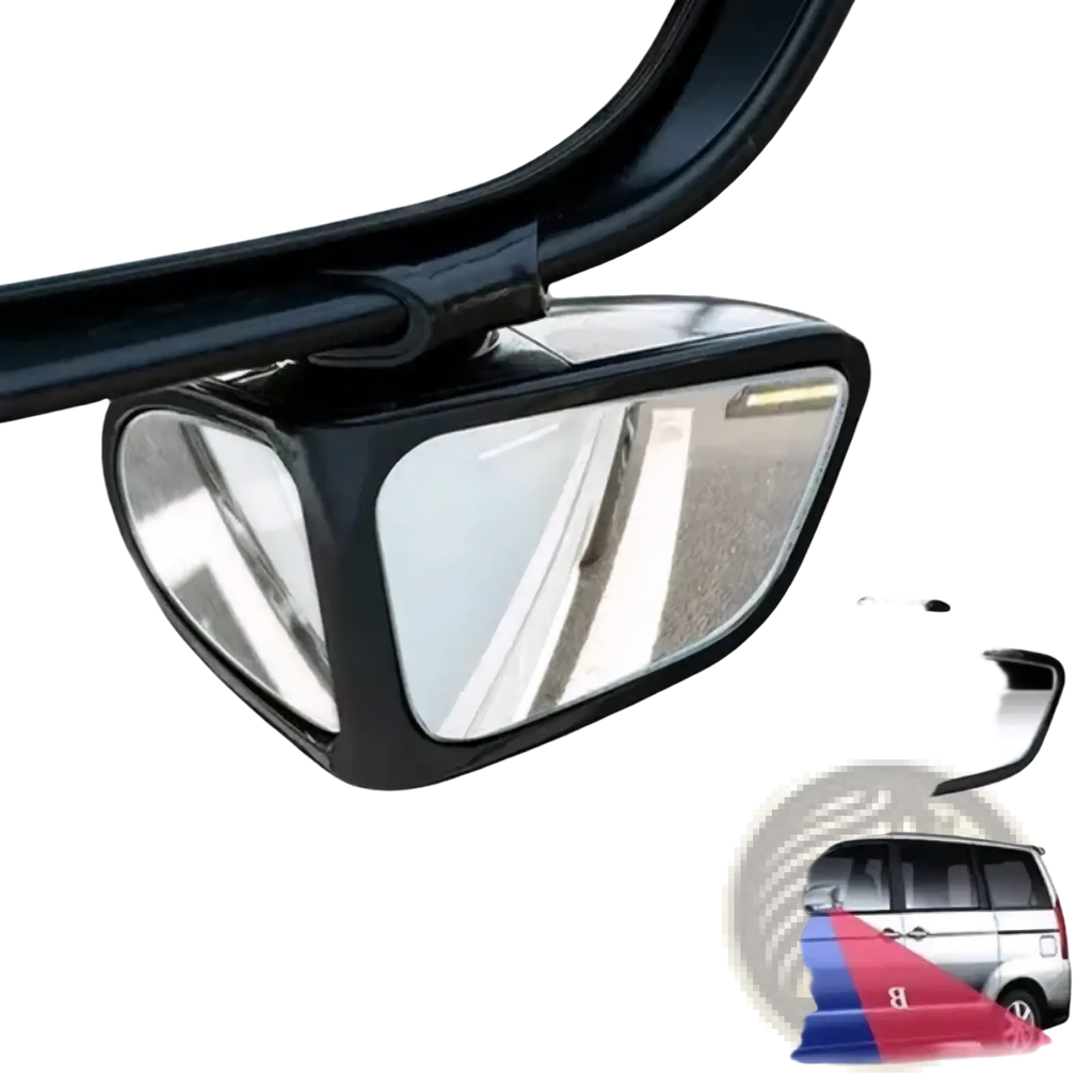 Black plastic car blind spot mirror with 360 rotation and dual reflective surfaces for enhanced visibility