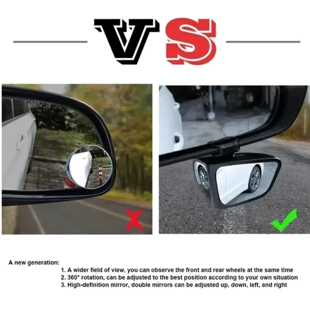 Black and silver adjustable car blind spot mirror with 360 rotation design for enhanced visibility and safety