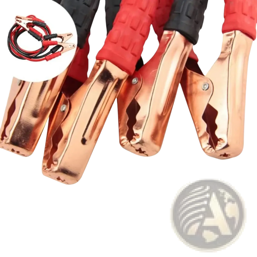 Red and black insulated car booster cables with 500a copper clamps for battery jumper clamps use