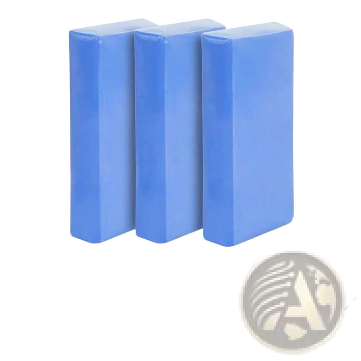 Three blue rectangular car clay bar polishing blocks for detailing and mud cleaning in a 3 pack set