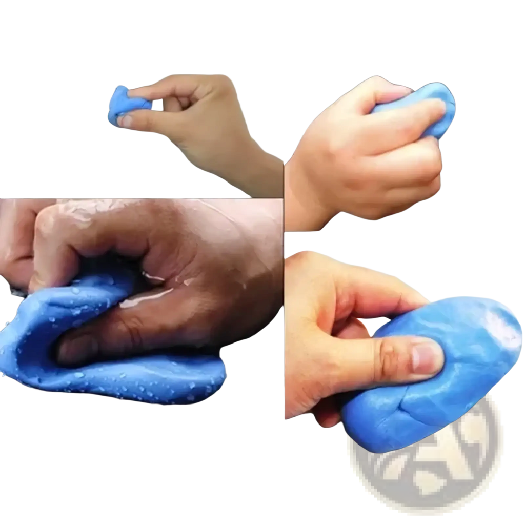Blue pliable car cleaning clay bar 100g used for detailing and polishing vehicle surfaces with a sponge material