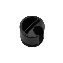 Black cylindrical plastic car coin card organizer holder with circular cutout and internal slot design for storage