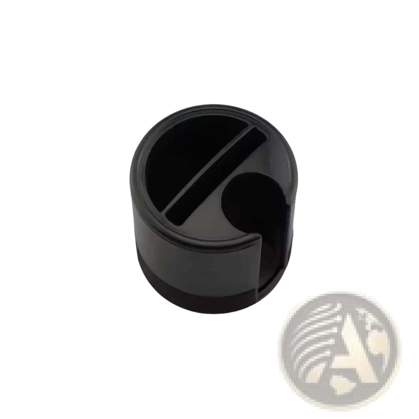 Black cylindrical plastic car coin card organizer holder with circular cutout and internal slot design for storage