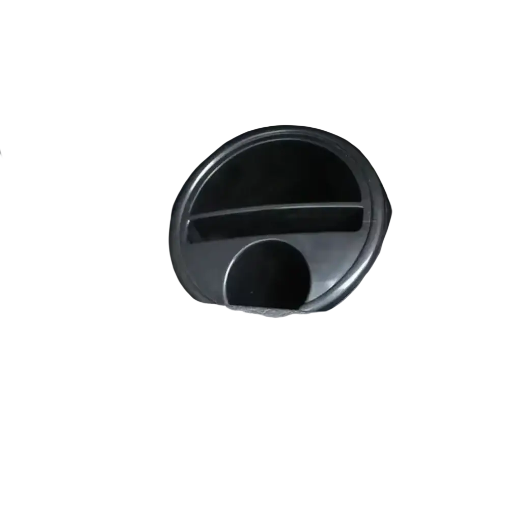 Black plastic car trash can with circular lid and central opening for car coin card organizer holder storage box use