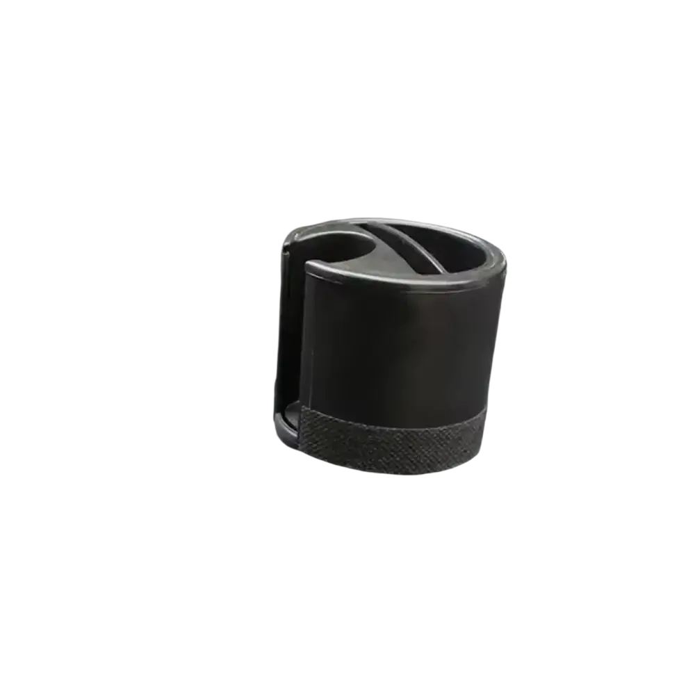 Black plastic car coin card organizer holder with textured grip band for secure cup holder clip storage
