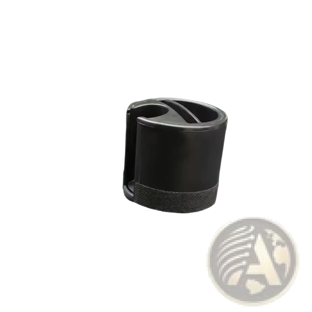 Black plastic car coin card organizer holder with textured grip band for secure cup holder clip storage