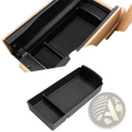 Black plastic car console organizer tray with textured abs compartments for storage and organization