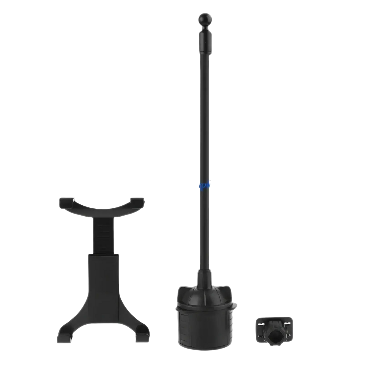 Black plastic car cup holder tablet mount with adjustable height for 7 to 12 inch devices showing back side