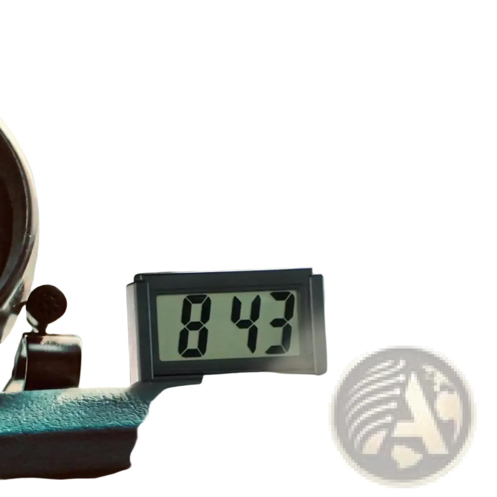 Black digital car dashboard clock displaying 8 43 in a mini adhesive electronic timepiece for vehicles