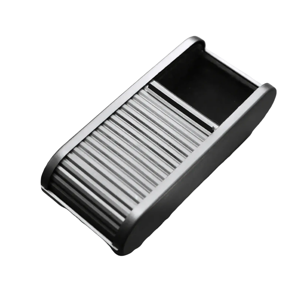 Black metal car dashboard organizer with lid coin holder ribbed interior sleek modern design for center console
