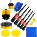 13-piece car detailing brush and polishing kit with yellow black bristle brushes blue microfiber mitts and yellow scraper