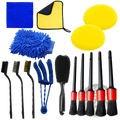 Blue microfiber car detailing brush set with yellow and black accessories for auto cleaning and maintenance