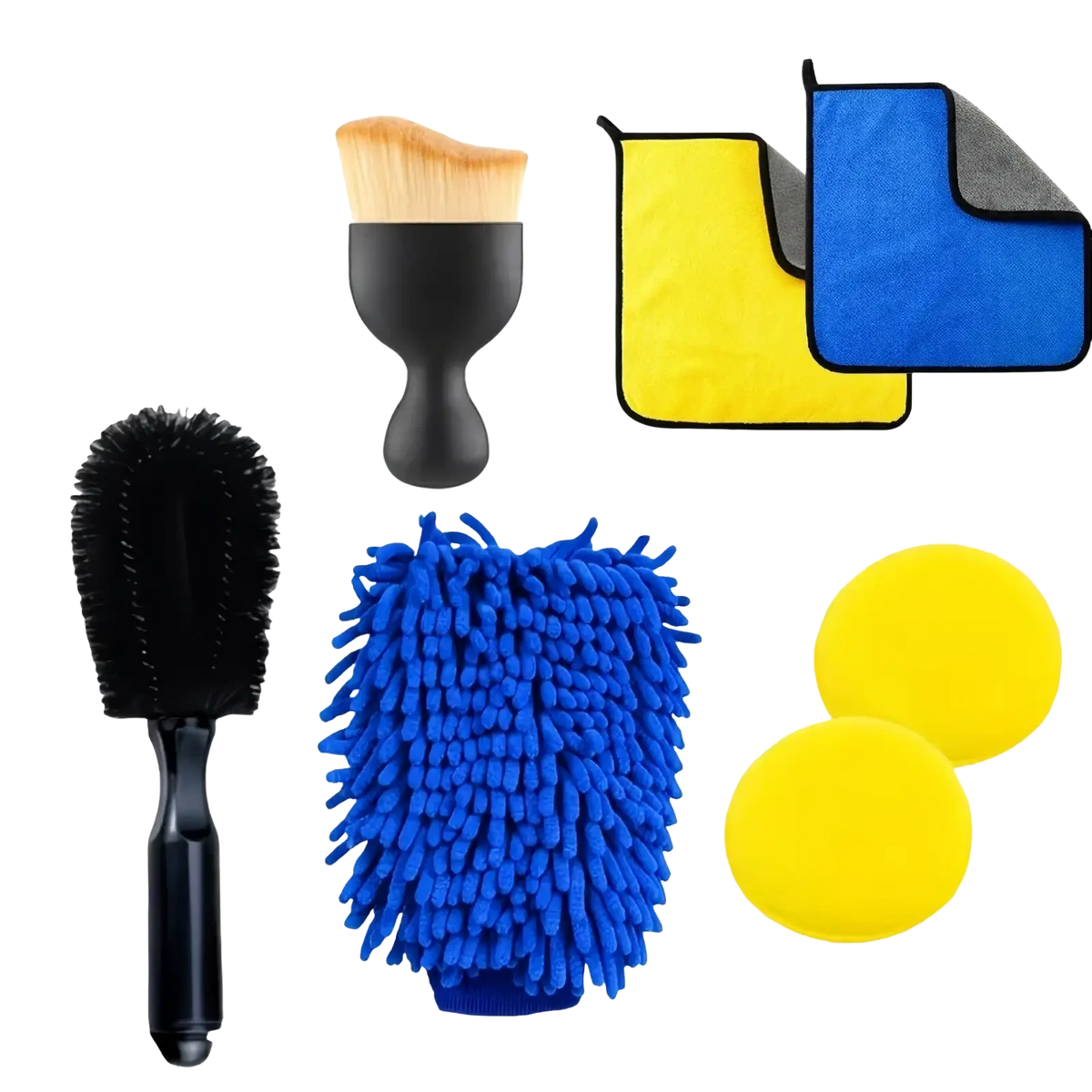 Blue microfiber car wash mitt with dense plush fibers and soft grip handle in car detailing brush set auto cleaning kit