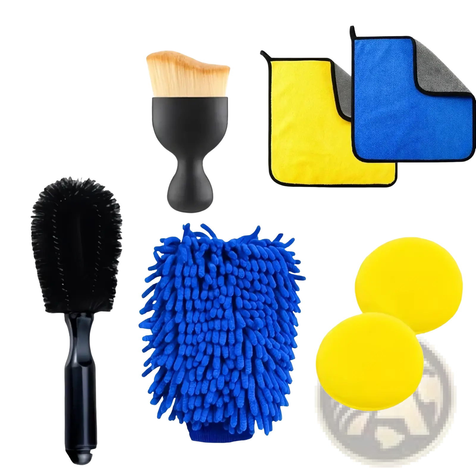 Blue microfiber car wash mitt with dense plush fibers and soft grip handle in car detailing brush set auto cleaning kit