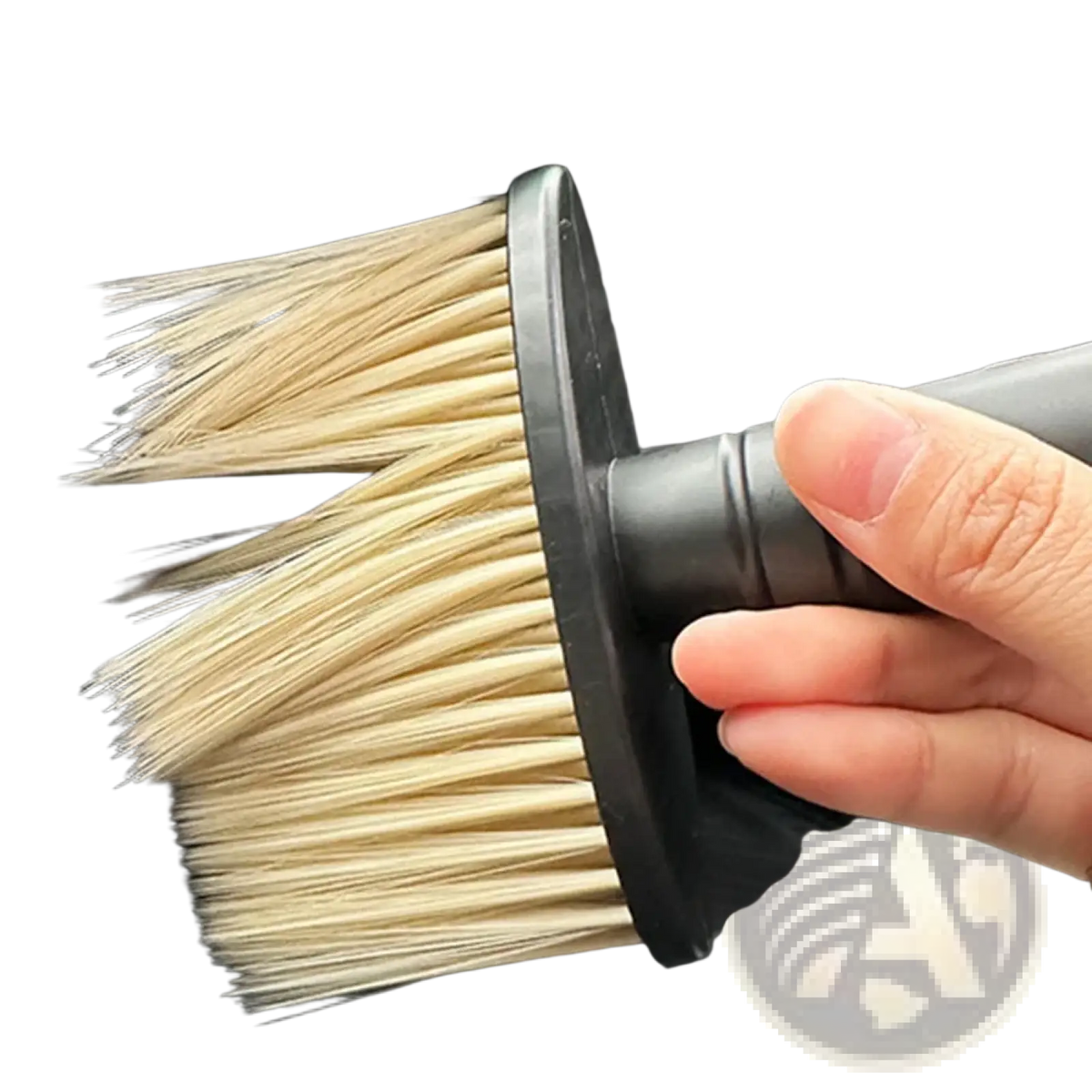 Car detailing brush with black handle and dense light beige bristles for soft interior cleaning of car air vents