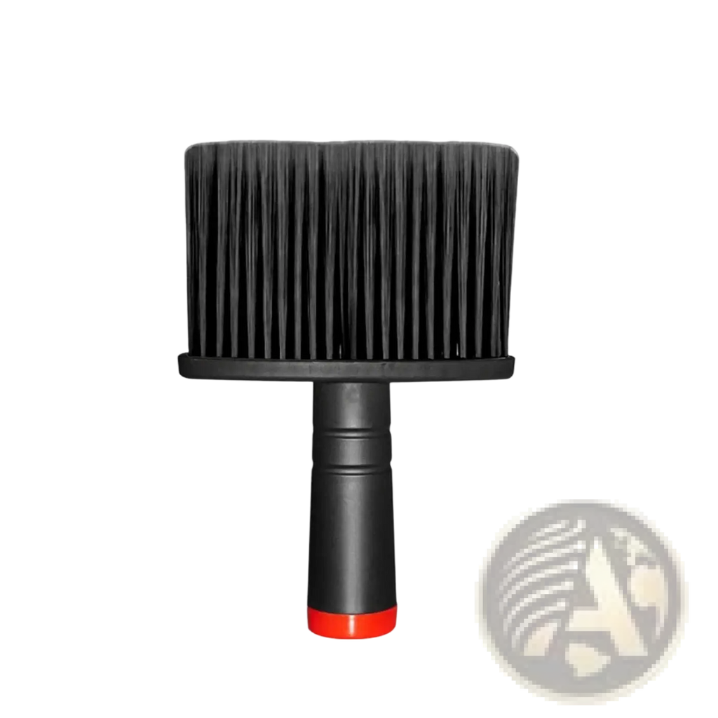 Black plastic-handled car detailing brush with dense stiff black bristles and red accent for soft interior cleaning