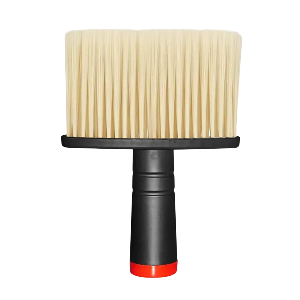Car detailing brush with a sturdy black handle, dense cream-colored bristles, and red accent for soft interior cleaning