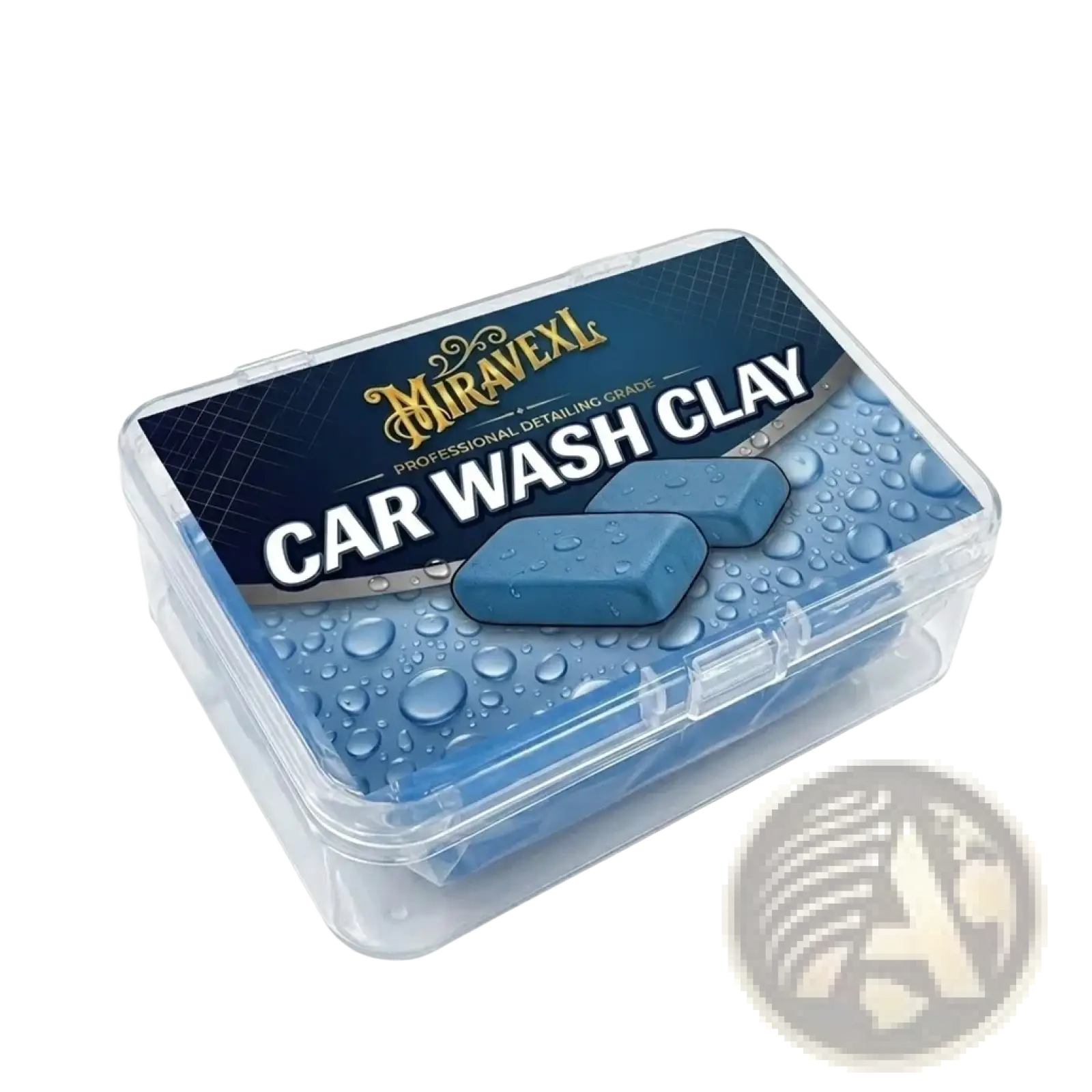Blue miravexl professional detailing grade car wash clay bar in a clear plastic storage case paint safe for car detailing
