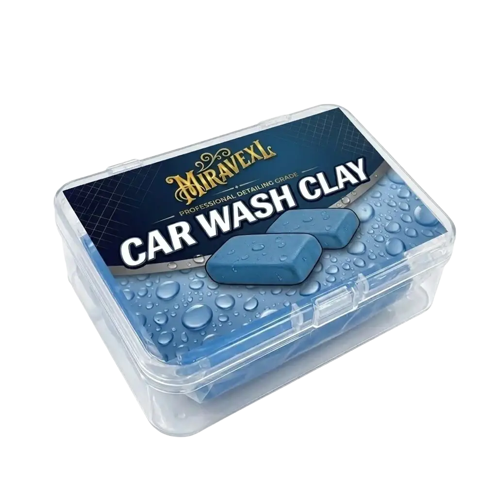 Blue miravexl professional detailing grade car wash clay bar in a clear plastic storage case paint safe for car detailing
