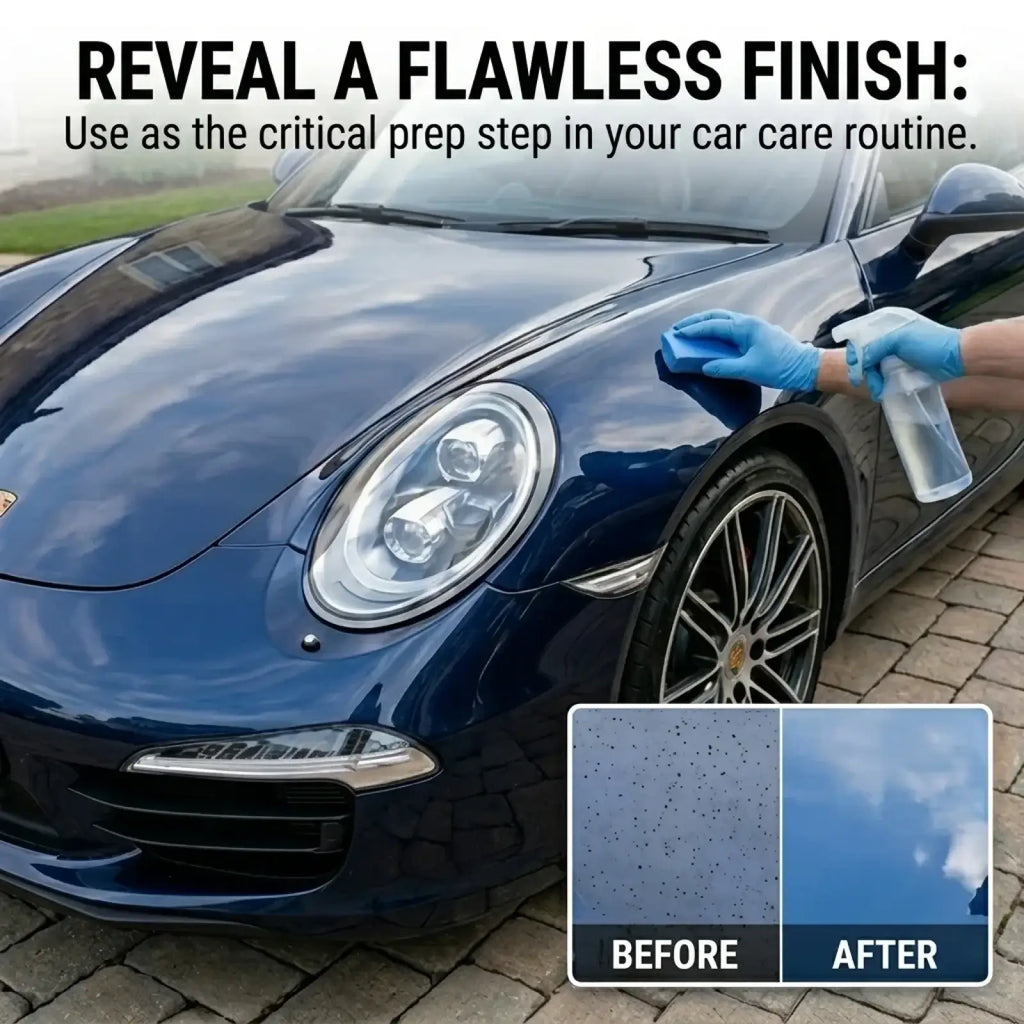 Deep blue porsche sports car with sleek curves and chrome accents featured in car detailing clay bar with storage case paint safe