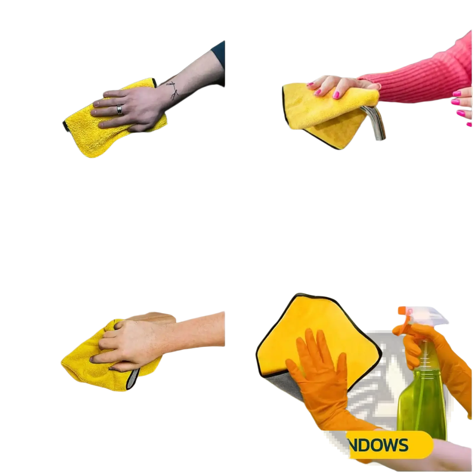 Bright yellow microfiber cleaning cloth with black border for car detailing kit used in household and automotive cleaning scenarios