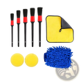 Set of five black and red car cleaning brushes for detailed car care in a car detailing kit and cleaning brush set