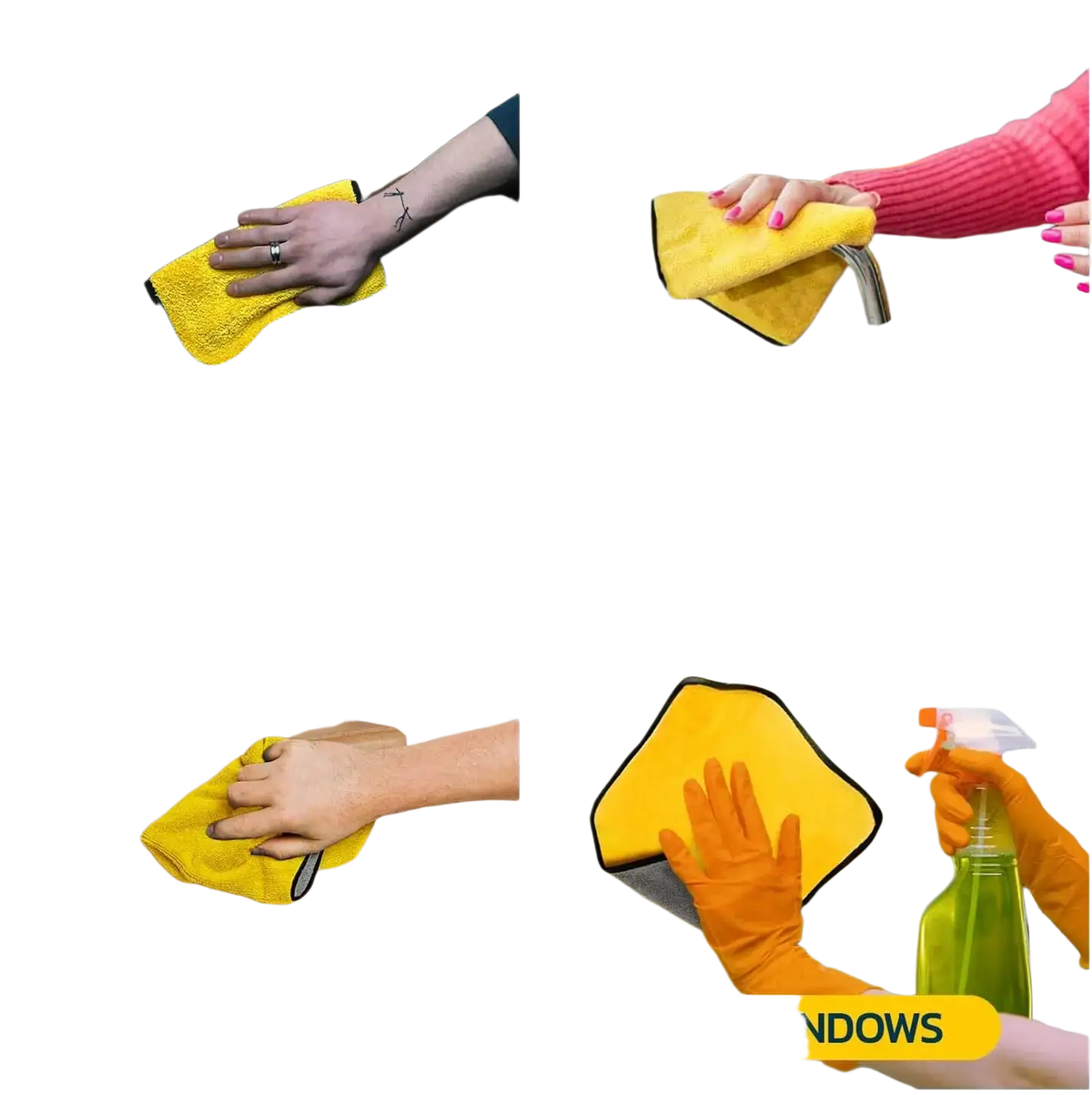 Bright yellow microfiber cleaning cloth with black border for car detailing kit used in household and automotive cleaning scenarios