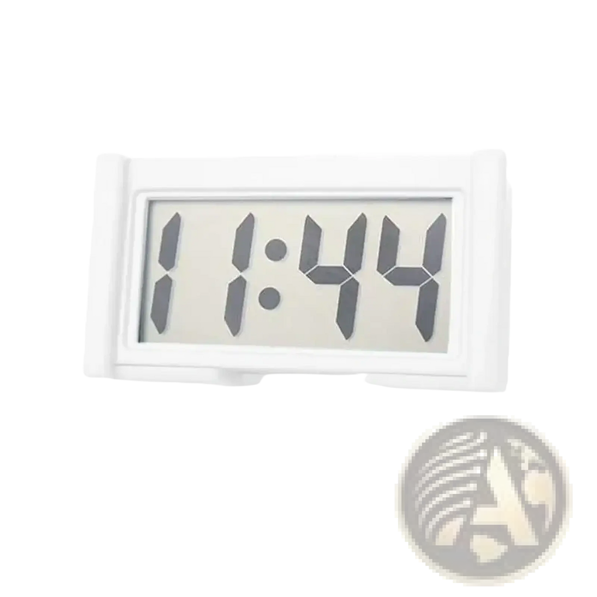 White rectangular car digital clock dashboard adhesive display with black segmented numerals showing 1 44