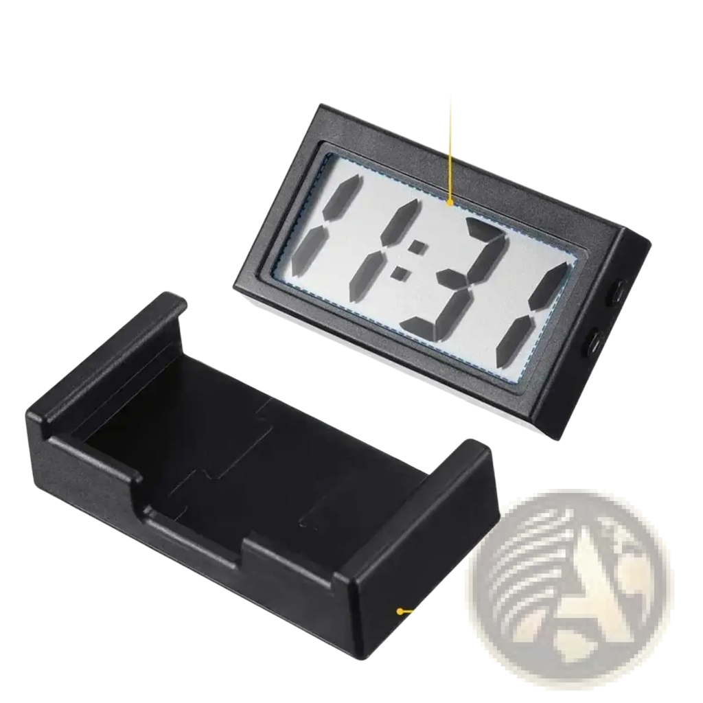Black abs plastic car digital clock dashboard adhesive display with large lcd showing time as 1 37