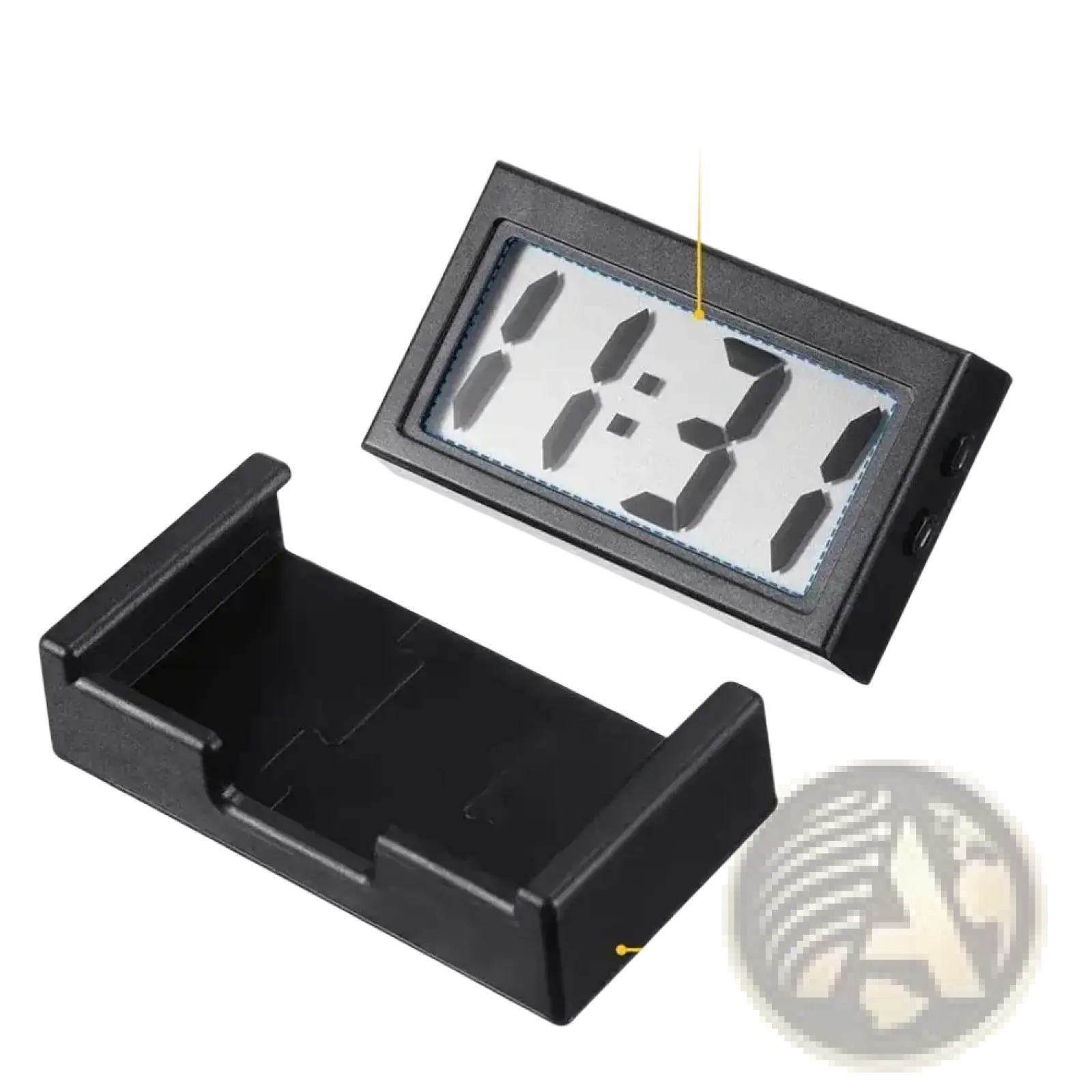 Black abs plastic car digital clock dashboard adhesive display with large lcd showing time as 1 37