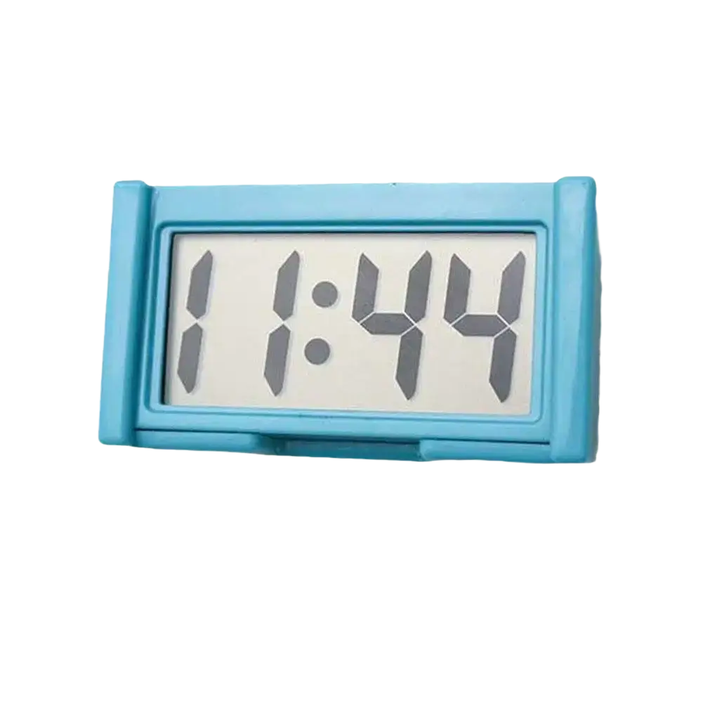 Light blue rectangular car digital clock dashboard adhesive electronic time display with minimalist gray numerals