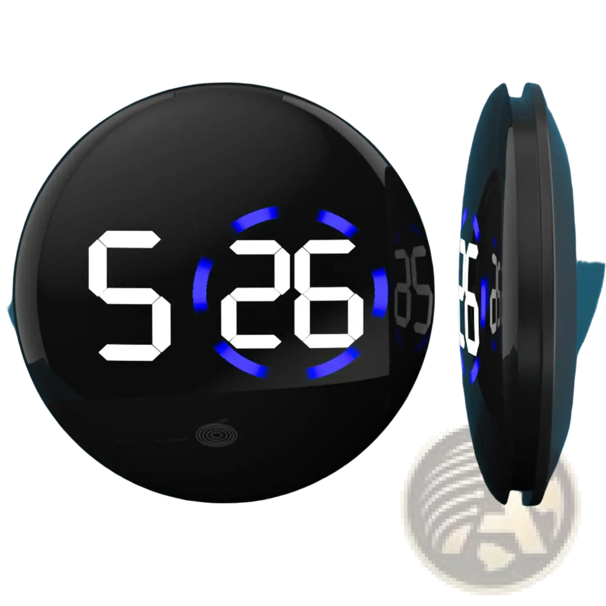 Black circular car digital clock dashboard led display with glowing blue led numbers and sleek modern design