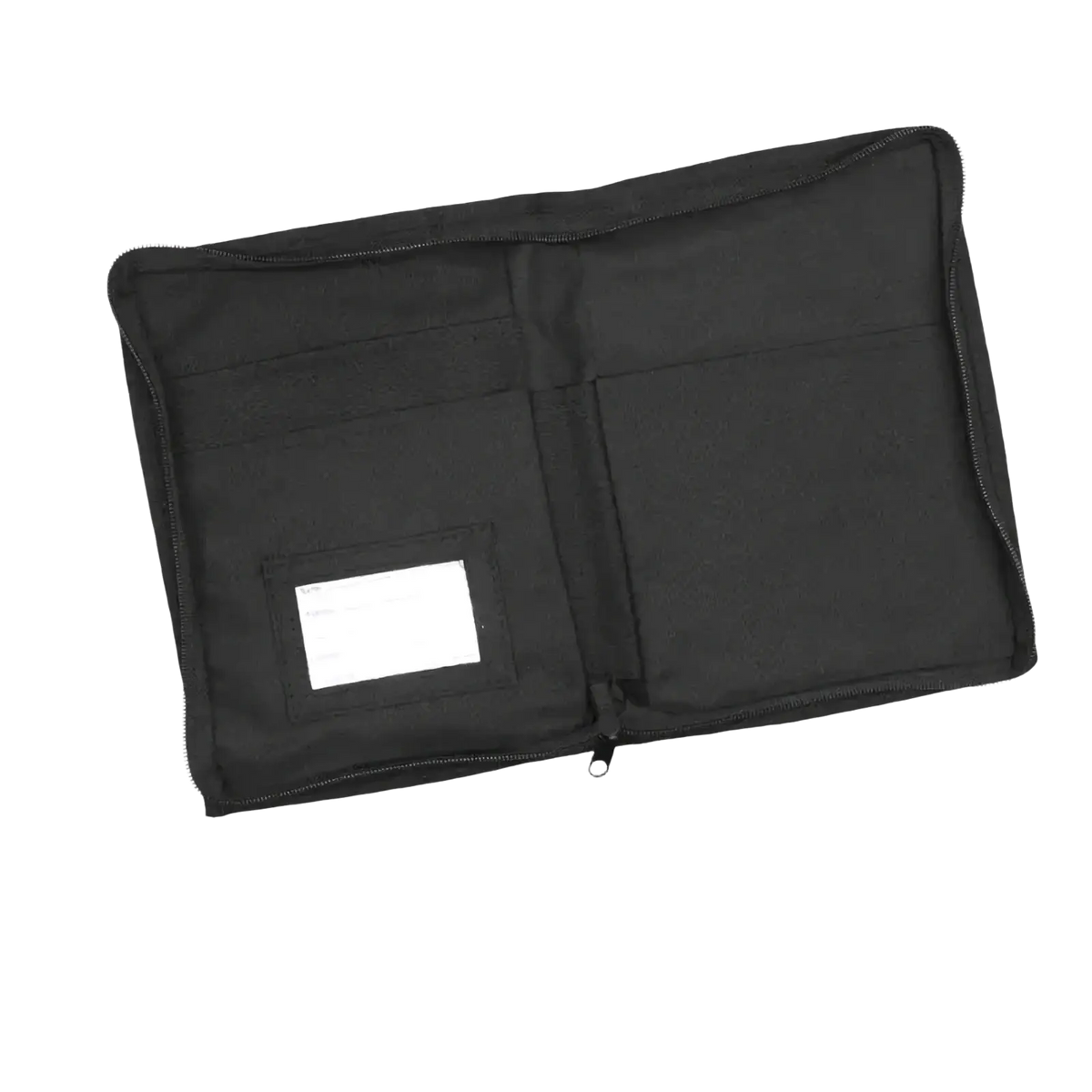 Black fabric car document organizer pouch with zippered closure and interior pockets for secure storage