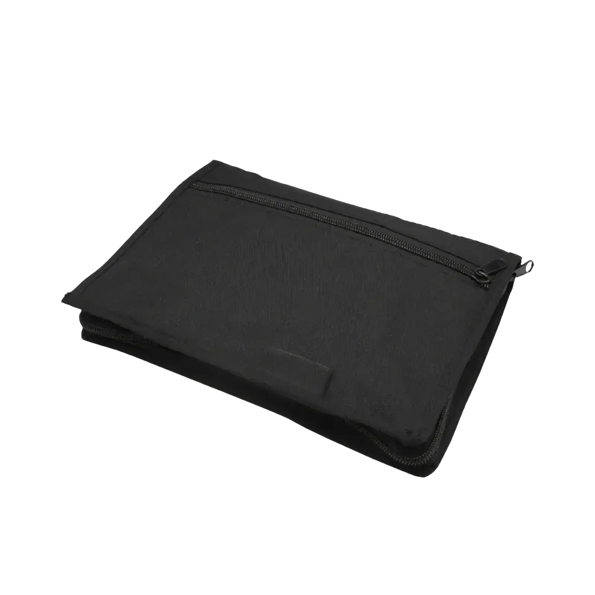 Black fabric car document organizer pouch with zipper closure and reinforced stitching for secure storage
