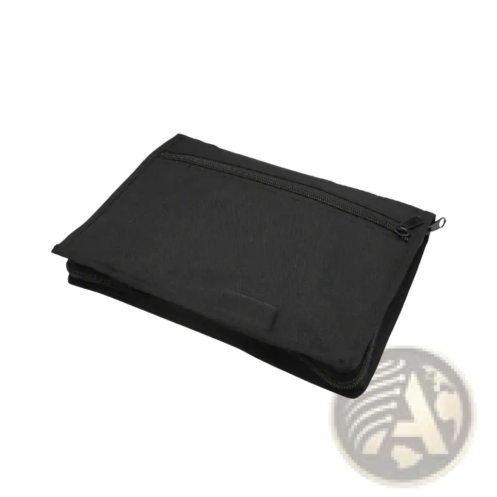 Black fabric car document organizer pouch with zipper closure and reinforced stitching for secure storage