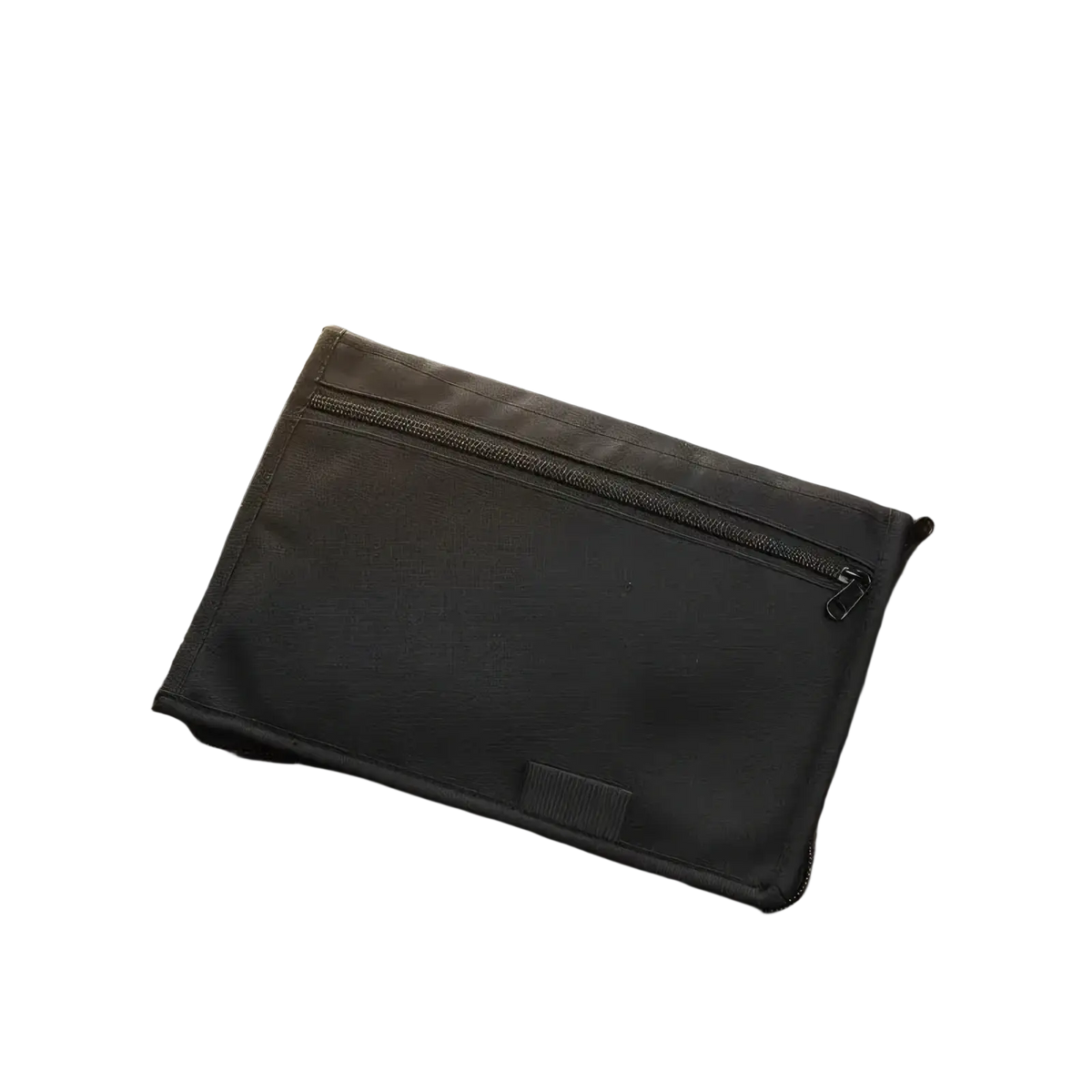 Black nylon car document organizer pouch with zipper closure and small rectangular front tag for secure storage