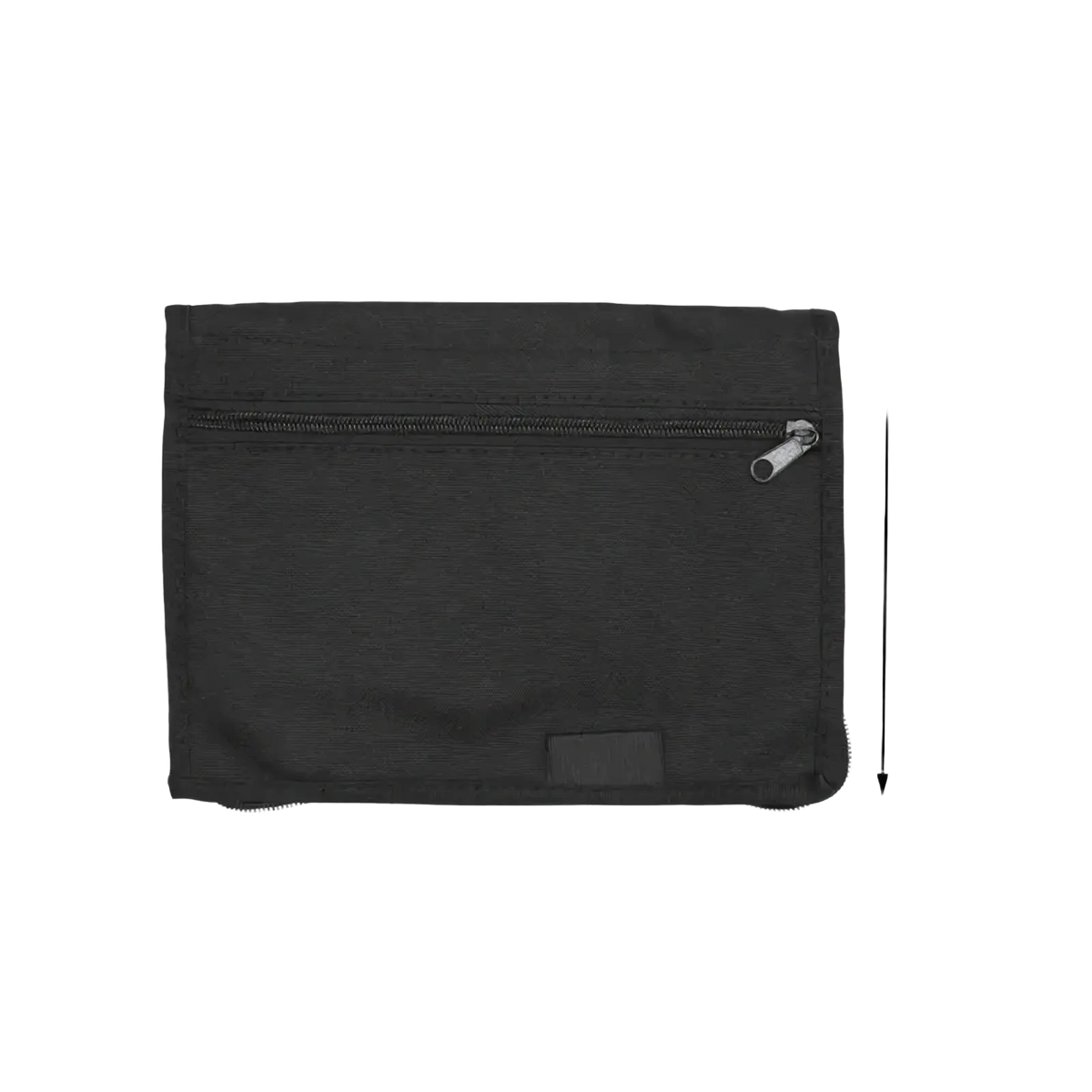 Black rectangular car document organizer pouch made of durable fabric with a silver-toned zipper pull, 24cm by 17.5cm
