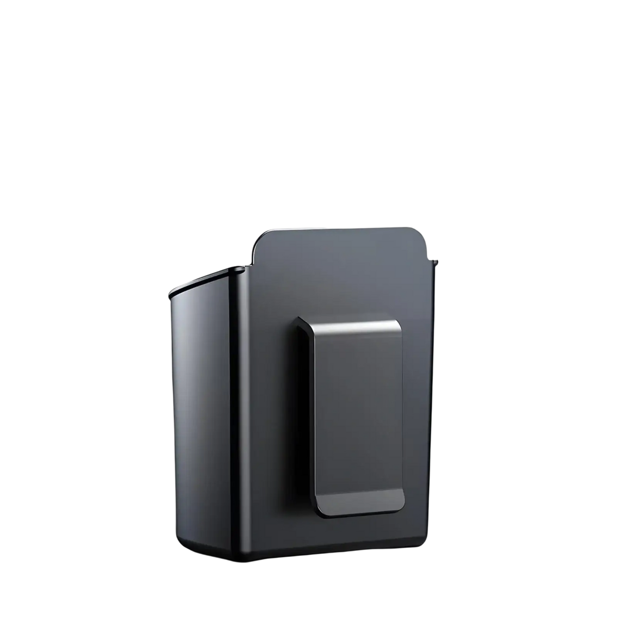 Black rectangular car door cup holder with sleek minimalist design and magnetic clip for vehicle organization