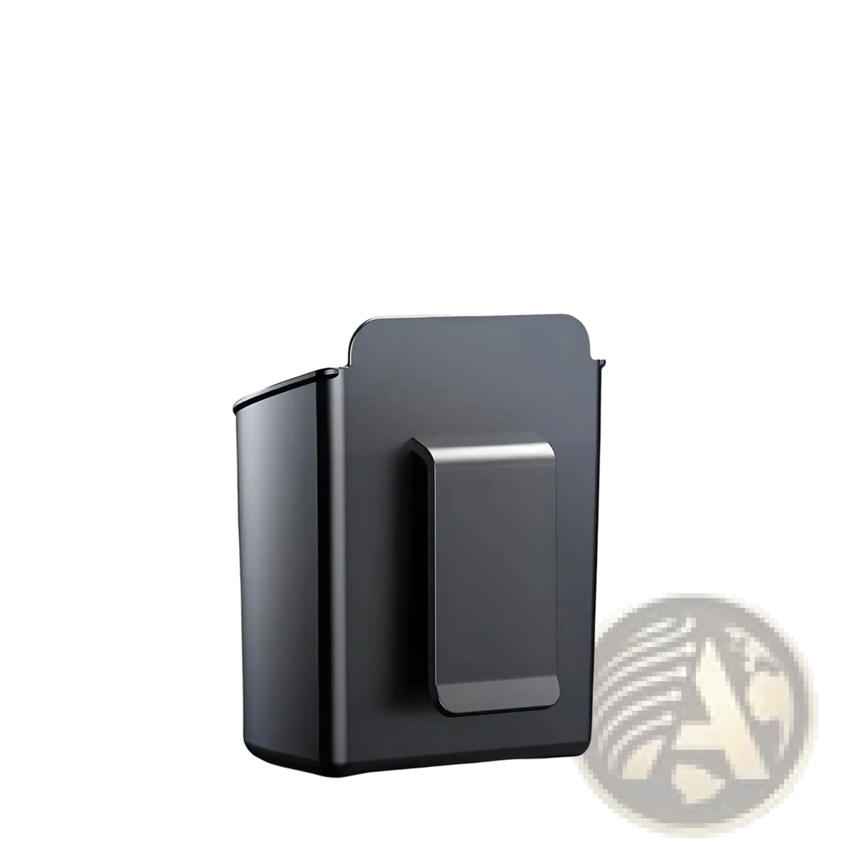 Black rectangular car door cup holder with sleek minimalist design and magnetic clip for vehicle organization