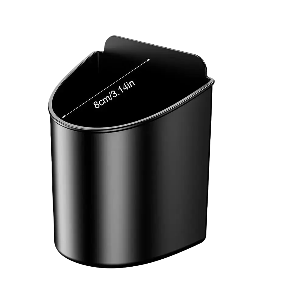 Black sleek cylindrical car door cup holder with curved top and smooth metallic finish for vehicle trash disposal