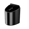 Black sleek cylindrical car door cup holder with curved top and smooth metallic finish for vehicle trash disposal