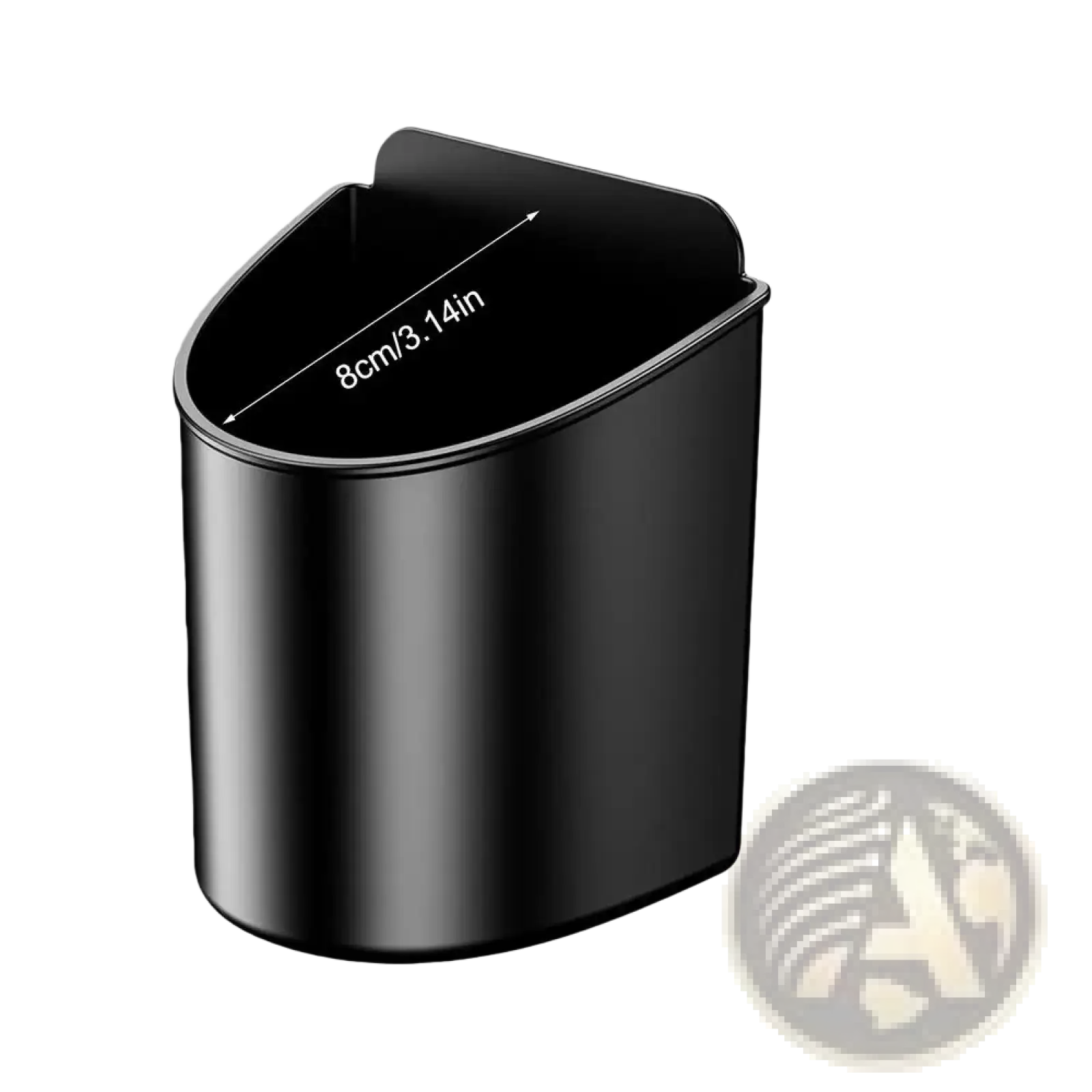 Black sleek cylindrical car door cup holder with curved top and smooth metallic finish for vehicle trash disposal