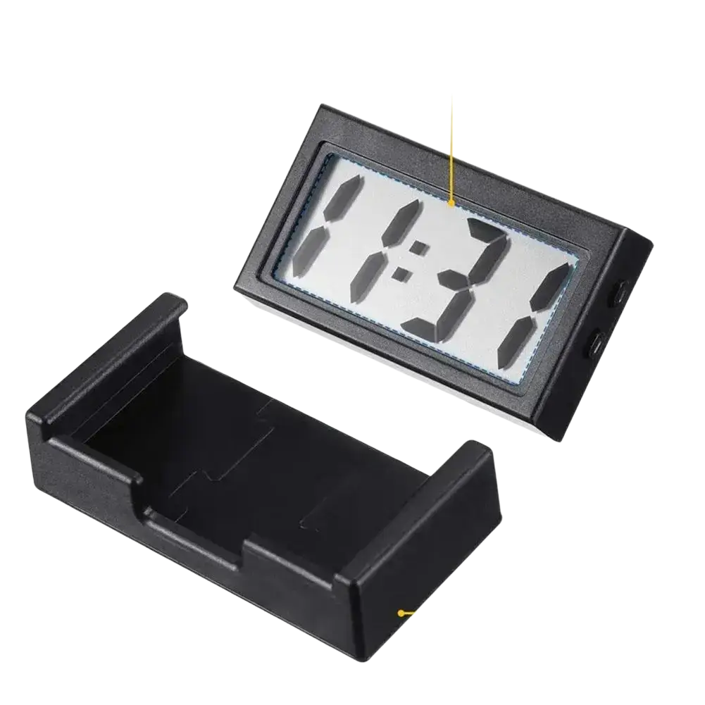 Black abs plastic car digital clock dashboard adhesive display with large lcd showing time as 1 37