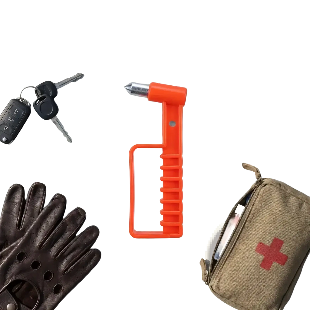 Bright orange plastic car emergency escape hammer window breaker tool with metallic tip for safety rescue