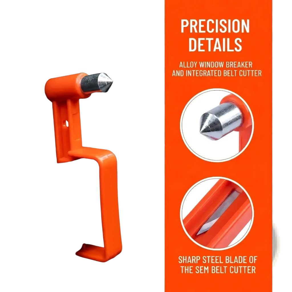 Bright orange alloy car emergency escape hammer with integrated belt cutter for vehicle window breaking