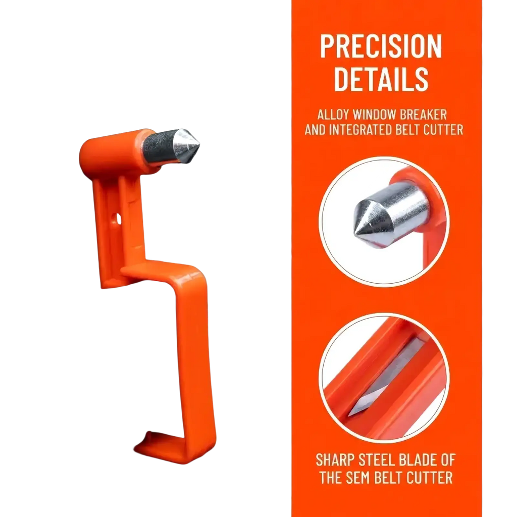 Bright orange alloy car emergency escape hammer with integrated belt cutter for vehicle window breaking