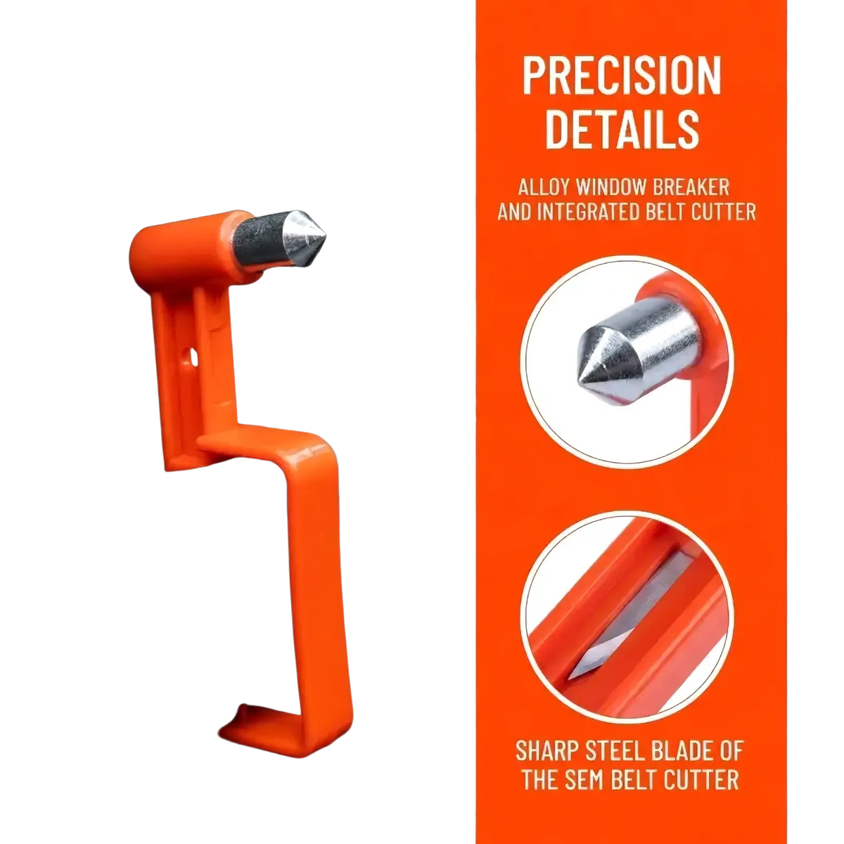 Bright orange alloy car emergency escape hammer with integrated belt cutter for vehicle window breaking