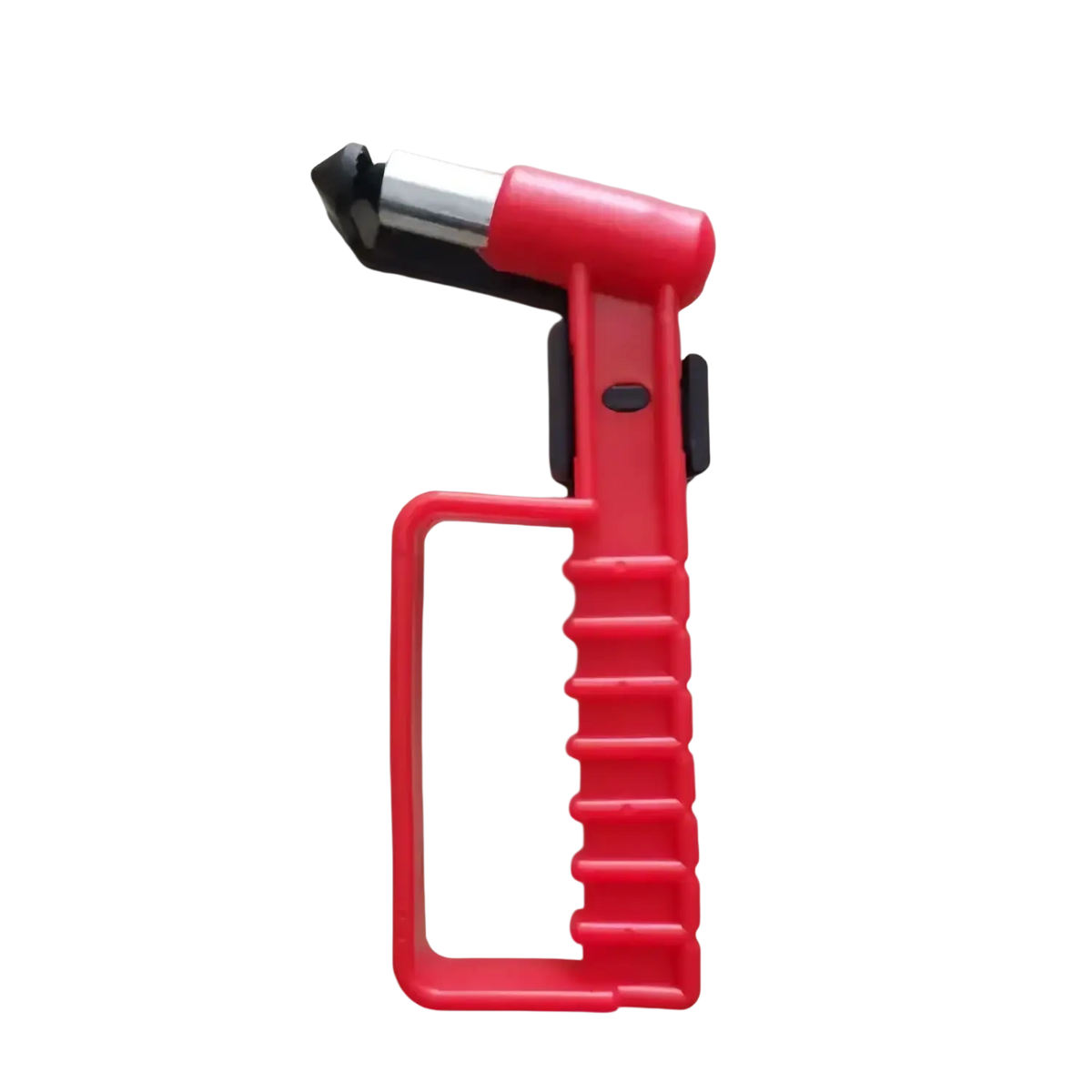 Car emergency escape hammer window breaker tool with red plastic handle and black silver metal tip for safety use