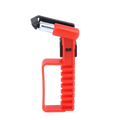 Red plastic-handled car emergency escape hammer with black and silver metal window breaker head for vehicle safety
